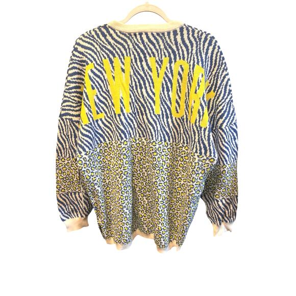Spirit Jersey NY Sweater Blue Yellow Zebra Leopard Print 100% Cotton M - Picture 3 of 8